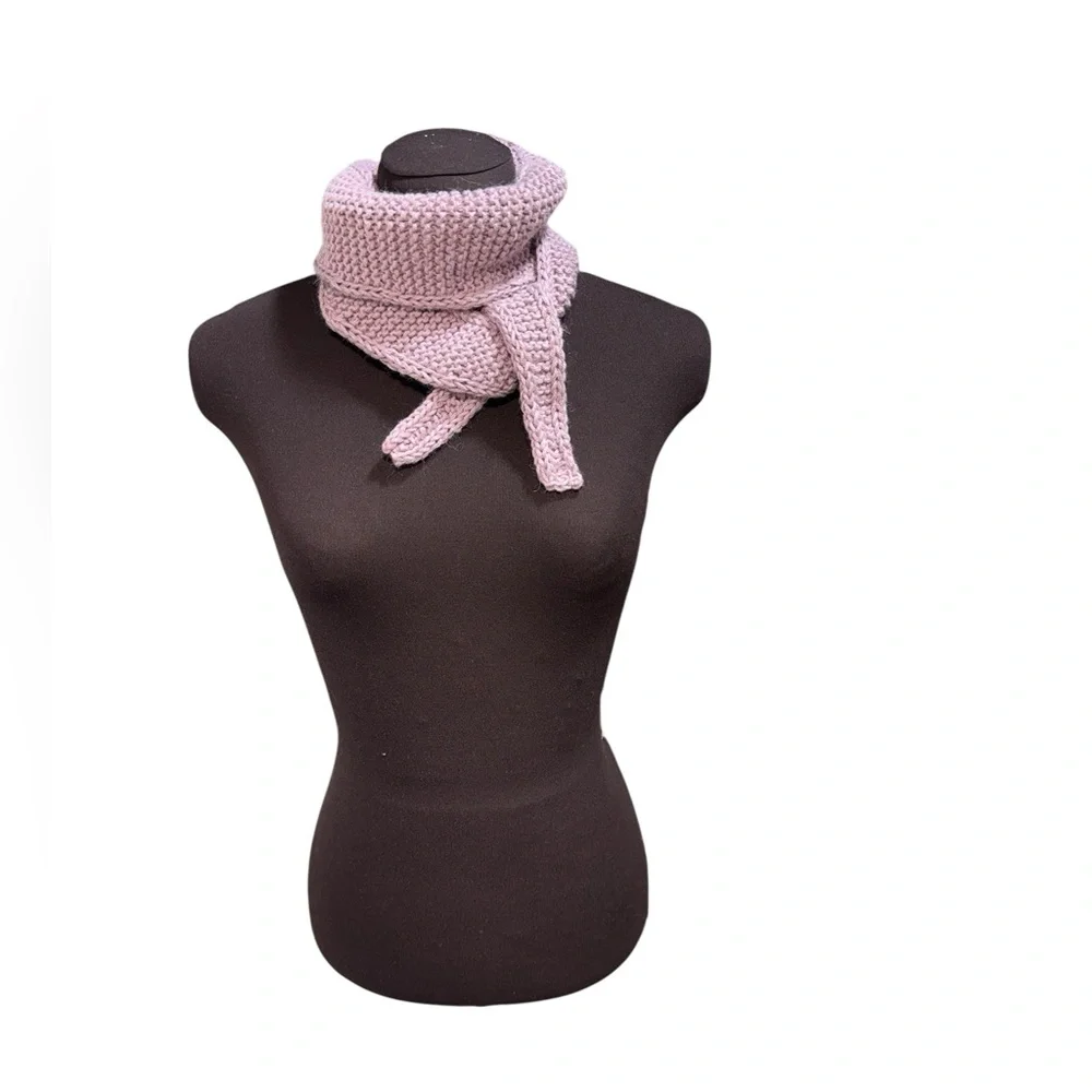 Scarf Pink Mohair Wool Silk Cotton Neck Warmer Hand Knit Women Neckerchief Soft